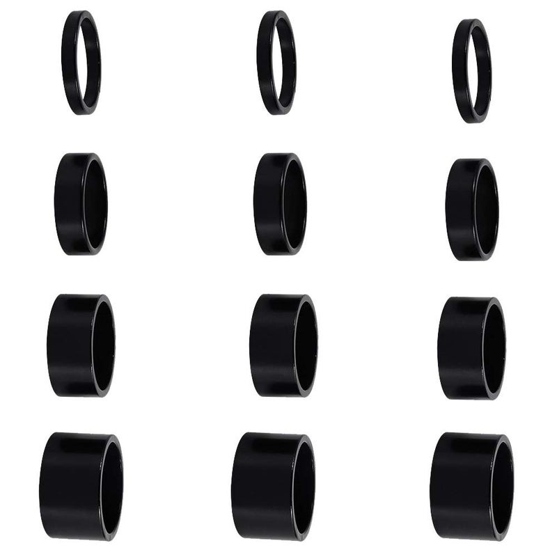 Gooday 12 PCS Bicycle Headset Spacer Bike Handlebar Stem Spacers Threadless Aluminum Alloy Headset Stem Spacer Set Fit 1 1/8-Inch Stem For MTB BMX Mountain Road Bikes Cycling 2MM 3MM 5MM 10MM(Black) - Image 1